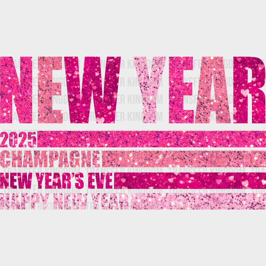 New Year 2025 Champagne Stripes Design - Dtf Heat Transfer