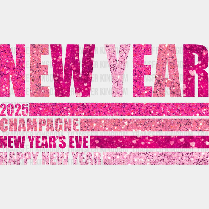 New Year 2025 Champagne Stripes Pink Design - New Year DTF heat transfer