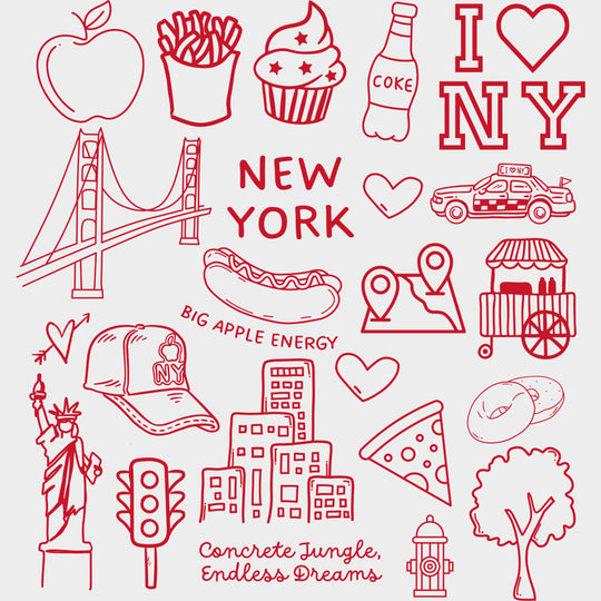 New York Black & Red - States & Cities DTF Transfer Adult Unisex - S & M (10’’) / Red Color Design (See Imaging)