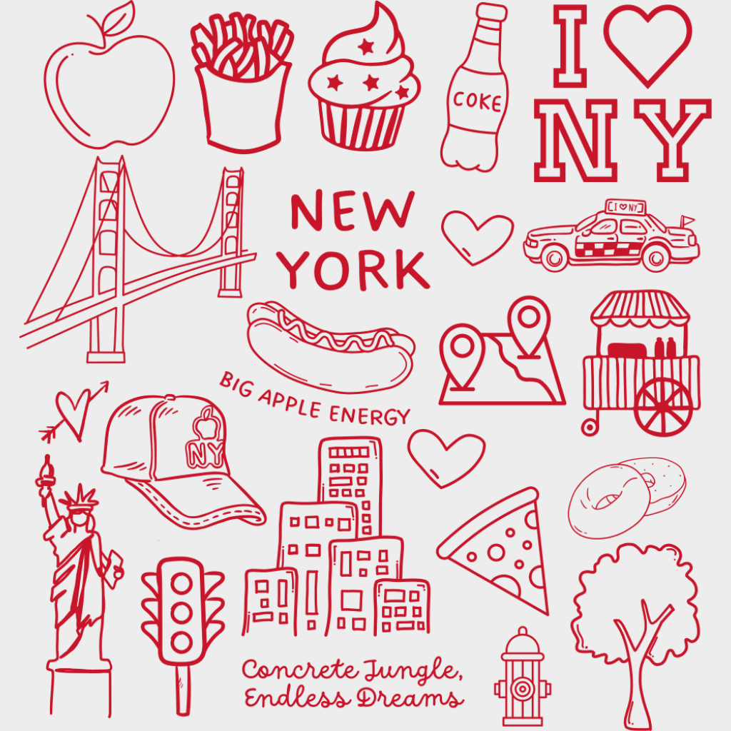 New York Black & Red - States & Cities DTF Transfer Adult Unisex - S & M (10’’) / Red Color Design (See Imaging)