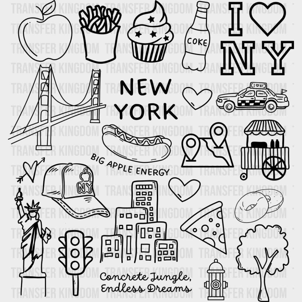 New York Black & Red - States & Cities DTF Transfer Adult Unisex - S & M (10’’) / Dark Color Design (See Imaging)