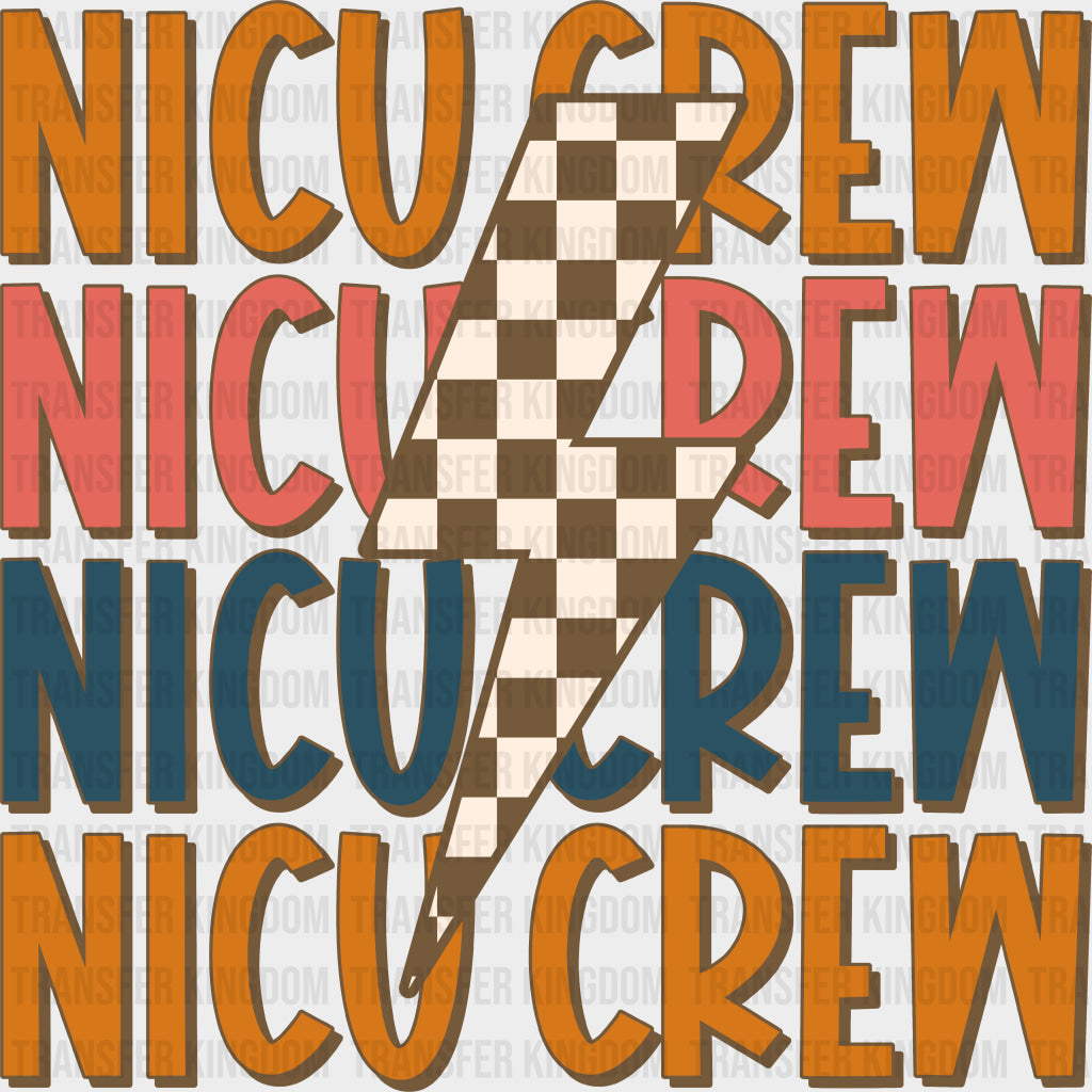 NICU Crew Checkered Lightning Bolt - NICU Nurse DTF Transfers
