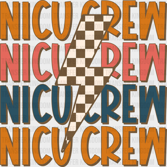 NICU Crew Checkered Lightning Bolt - NICU Nurse DTF Transfers