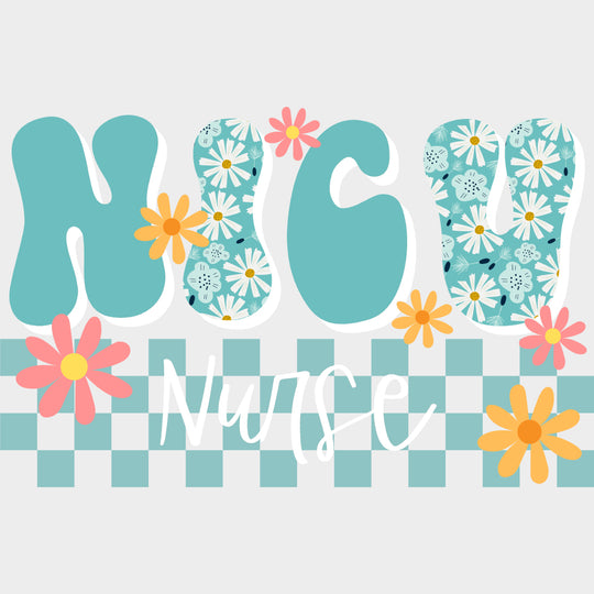 NICU Nurse Blue Checkered Design - NICU Nurse DTF Transfers Adult Unisex - S & M (10’’) / Light Color Design (See