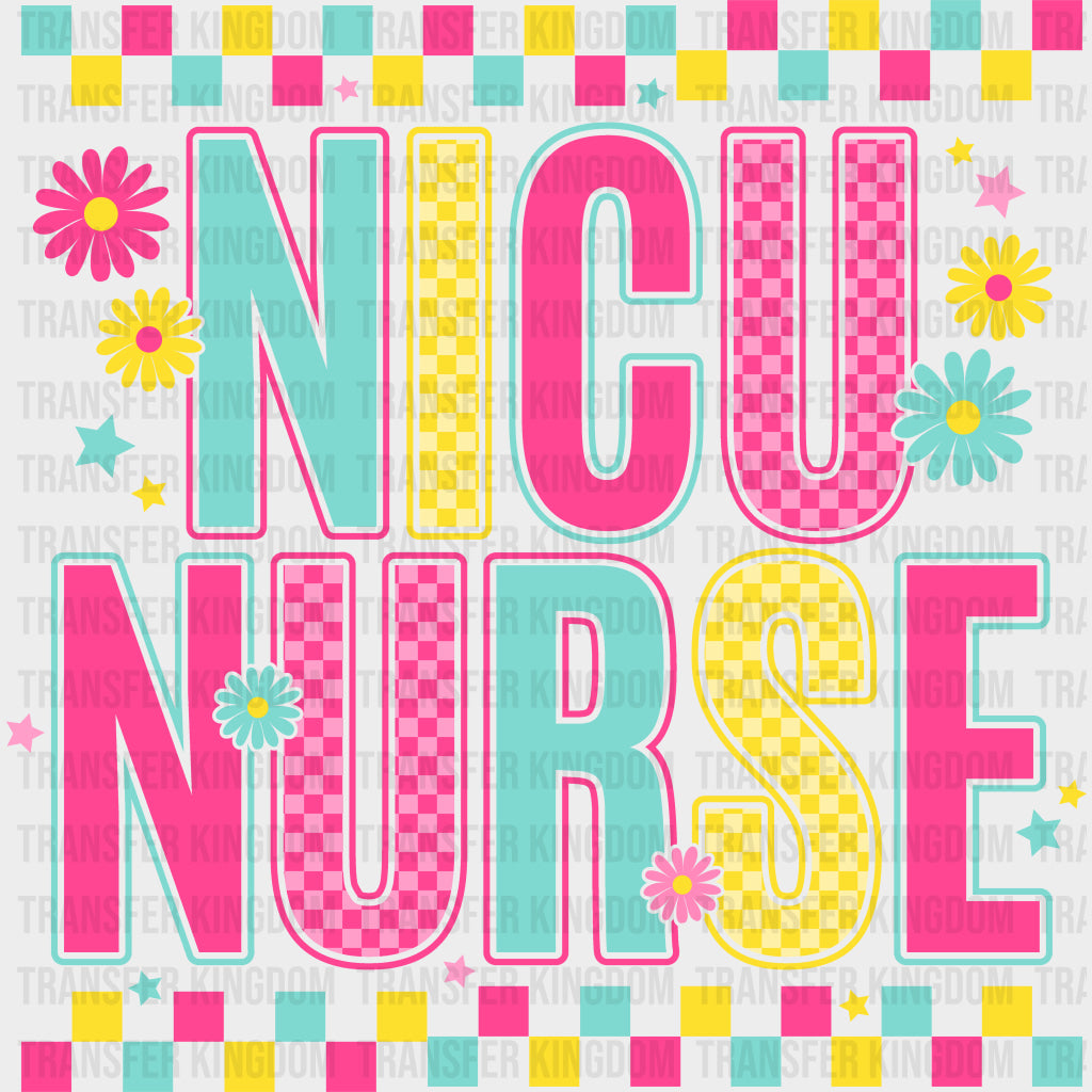 NICU Nurse Colorful Checkered Design - NICU Nurse DTF Transfers