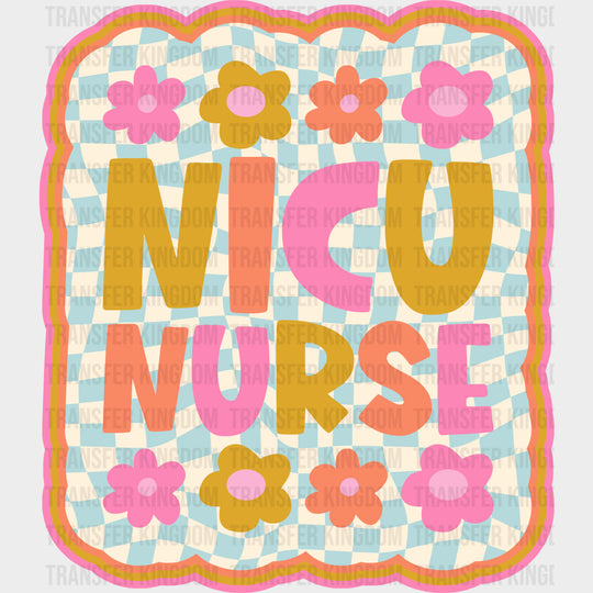 NICU Nurse Flowers Blue & White Checkered - NICU Nurse DTF Transfers