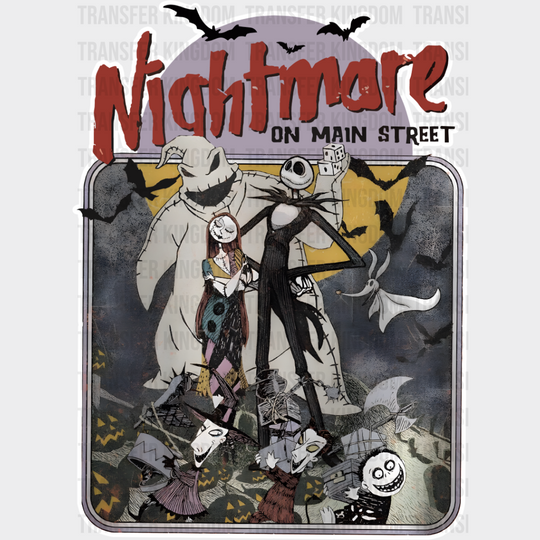 Nigtmare On Main Street - Halloween Iron Dtf Transfer Unisex S & M (10’’) / Light Color Design