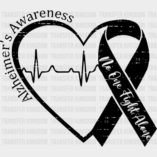 No One Fights Alone Heart ECG Line - Alzheimer's Awareness DTF Transfer transfer-kingdom Dark Color Design (See Imaging)