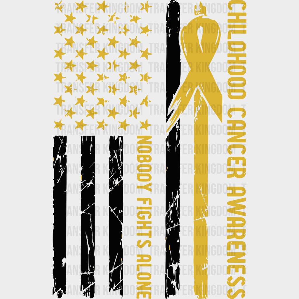 Nobody Fights Alone US Flag - Childhood Cancer DTF Transfers - Adult Unisex - S & M (10’’) / Dark Color Design (See