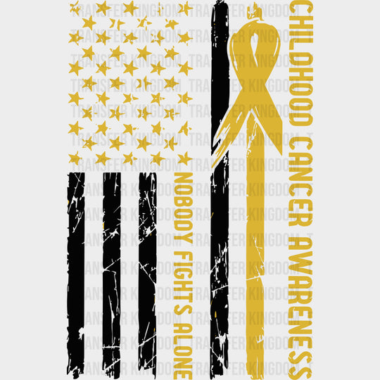Nobody Fights Alone US Flag - Childhood Cancer DTF Transfers - Adult Unisex - S & M (10’’) / Dark Color Design (See