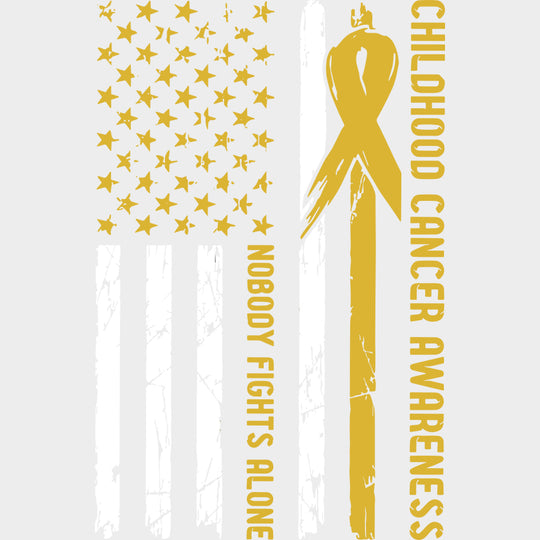 Nobody Fights Alone US Flag - Childhood Cancer DTF Transfers - Adult Unisex - S & M (10’’) / Light Color Design (See