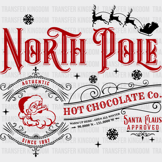 North Pole Hot Chocolate - Christmas Dtf Transfer Unisex S & M (10’’) / Dark Color Design See