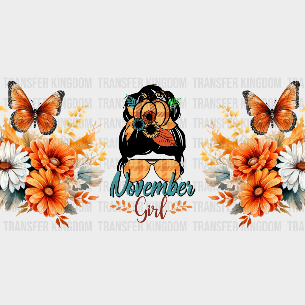 November Girl - Fall Cup Wrap Uv Sticker Permanent Dtf Decal