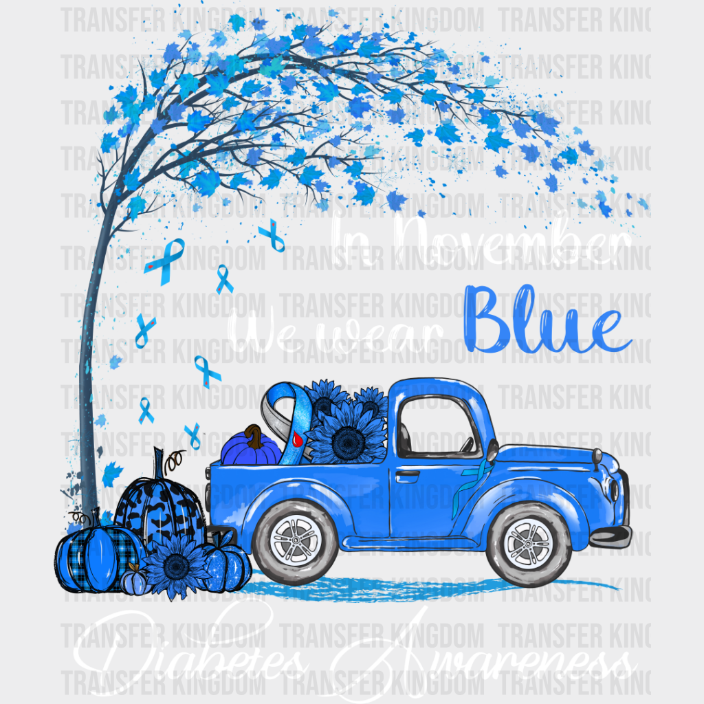 November We Wear Blue Car Design - Diabetes Dtf Heat Transfer Unisex S & M (10’’) / Light Color