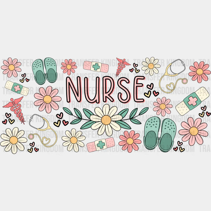 Nurse Flower Design - Nurse Cup Wrap UV Sticker Permanent UV DTF Decal