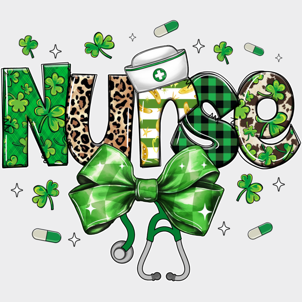 Nurse Green Ribbon - St. Patrick’s Day DTF Transfer Adult Unisex - S & M (10’’) / Light Color Design (See Imaging)