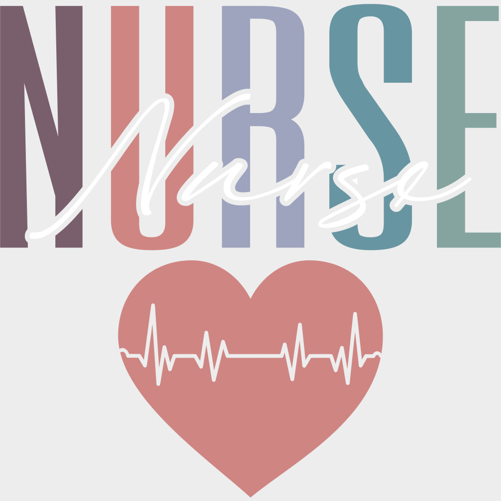 Nurse Heart ECG Line - Nurse DTF Transfers Adult Unisex - S & M (10’’) / Light Color Design (See Imaging)