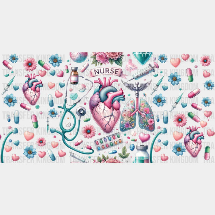 Nurse Heart Lungs Flowers - Nurse Cup Wrap UV Sticker Permanent UV DTF Decal