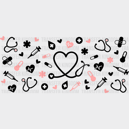 Nurse Heart Stethoscope - Cup Wrap Uv Sticker Permanent Dtf Decal