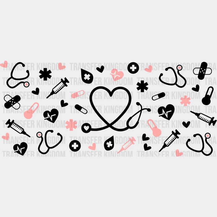 Nurse Heart Stethoscope - Nurse Cup Wrap UV Sticker Permanent UV DTF Decal