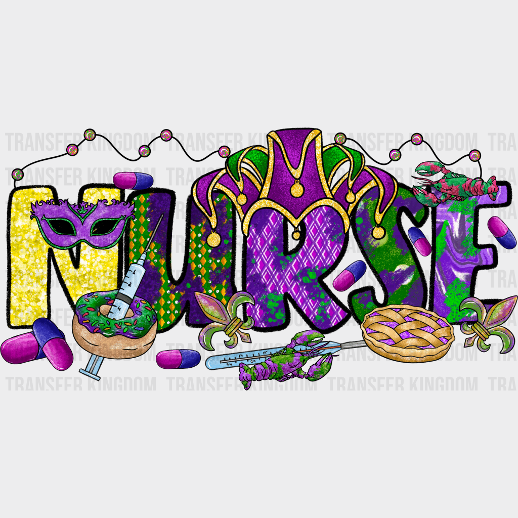 Nurse Mardi Gras Design- Dtf Heat Transfer