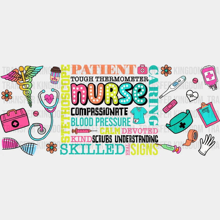 Nurse Qualities Colorful Design - Nurse Cup Wrap UV Sticker Permanent UV DTF Decal