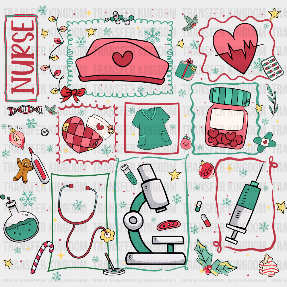 Nurse Red Green Teal - Nurse DTF Transfer Adult Unisex - S & M (10’’) / Dark Color Design (See Imaging)