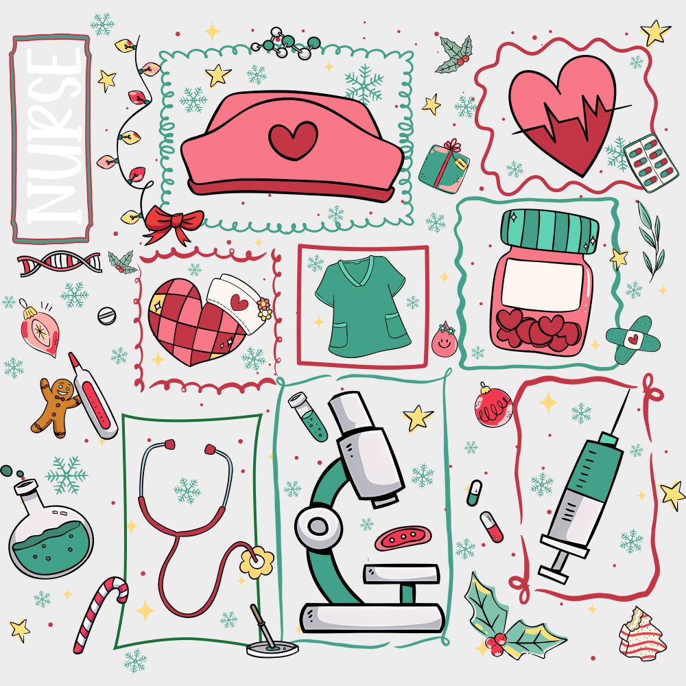 Nurse Red Green Teal - Nurse DTF Transfer Adult Unisex - S & M (10’’) / Light Color Design (See Imaging)