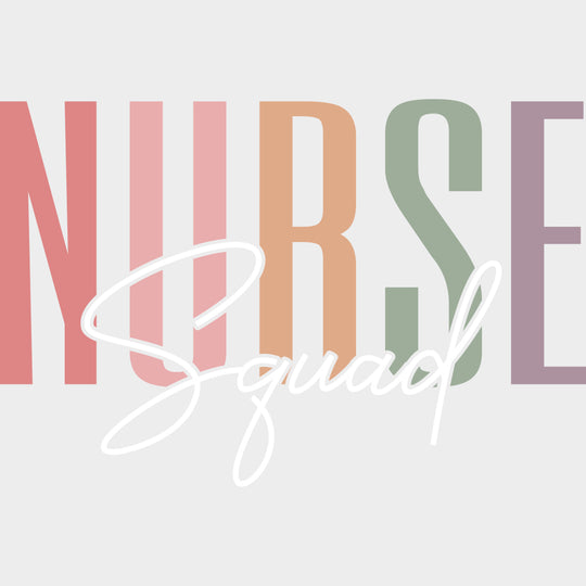 Nurse Squad Cursive B&W - Nurse DTF Transfers Adult Unisex - S & M (10’’) / Light Color Design (See Imaging)