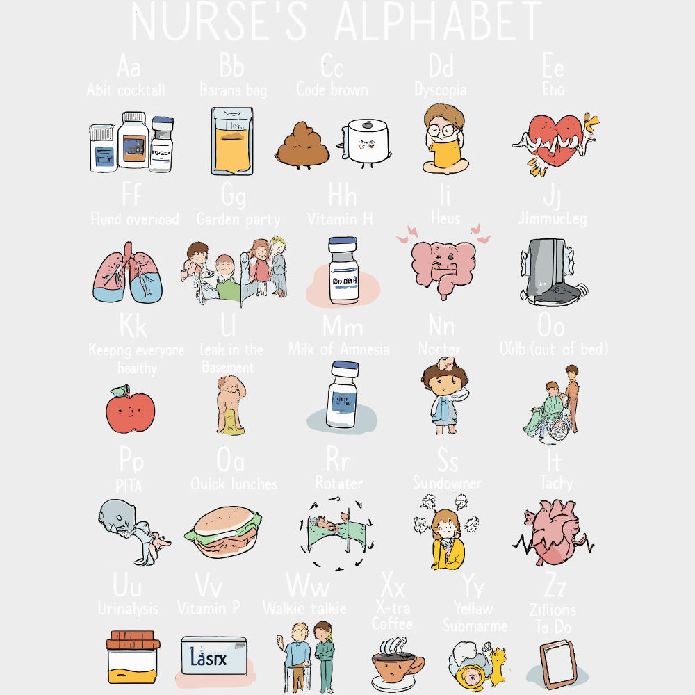 Nurse’s Alphabet - Nurse DTF Transfer Adult Unisex - S & M (10’’) / Light Color Design (See Imaging)
