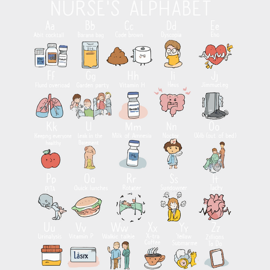 Nurse’s Alphabet - Nurse DTF Transfer Adult Unisex - S & M (10’’) / Light Color Design (See Imaging)