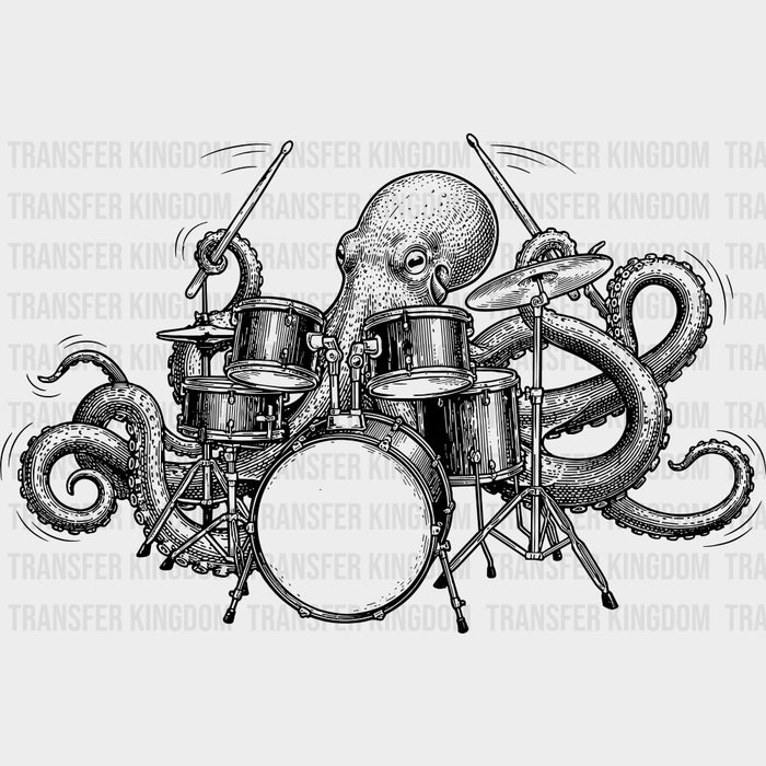 Octopus Drumming B&W - Music DTF Transfers