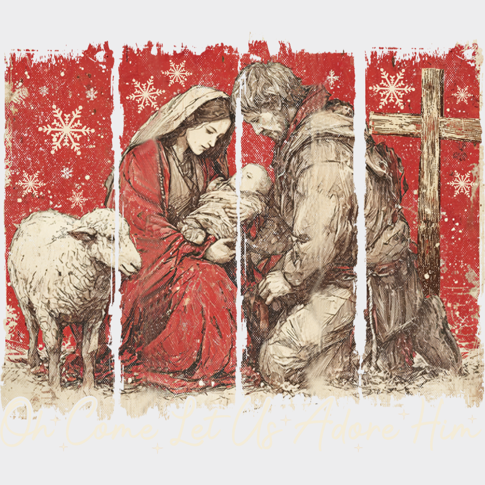 Oh Come Let Us Adore Him - Christmas DTF Transfer Adult Unisex - S & M (10’’) / Light Color Design (See Imaging)
