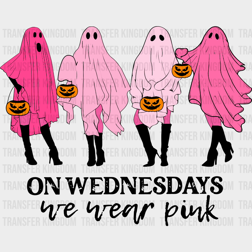 On Wednesdays We Wear Pink Halloween DTF Transfer Adult Unisex S & M (10’’) / Dark Color Design (See Imaging)