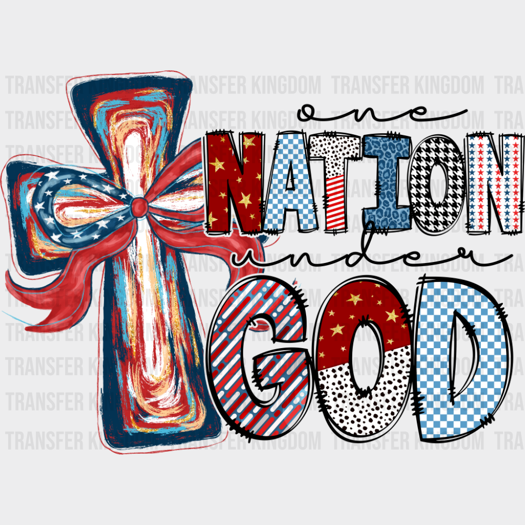 One Nation Under God Cross - 4th Of July DTF Transfer Adult Unisex - S & M (10’’) / Dark Color Design (See Imaging)