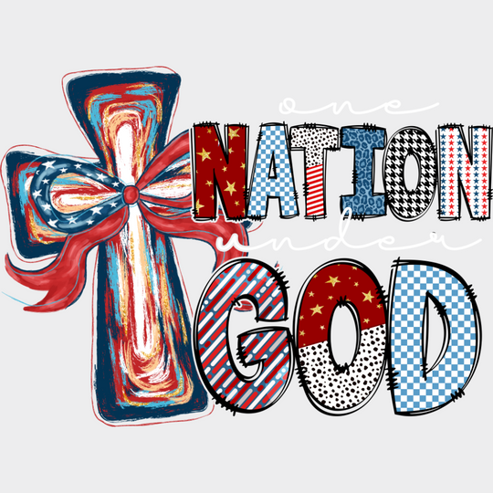 One Nation Under God Cross - 4th Of July DTF Transfer Adult Unisex - S & M (10’’) / Light Color Design (See Imaging)