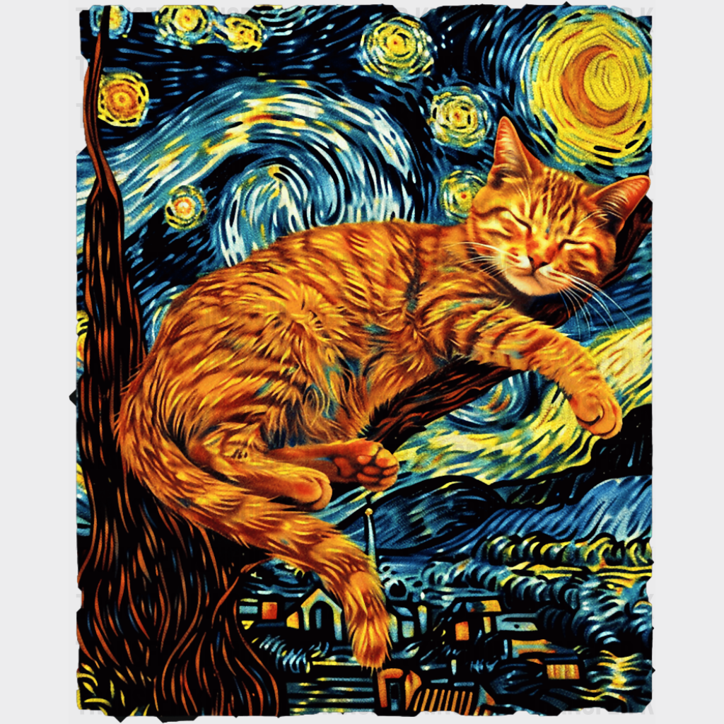 Orange Cat & The Starry Night - Cats DTF Transfer