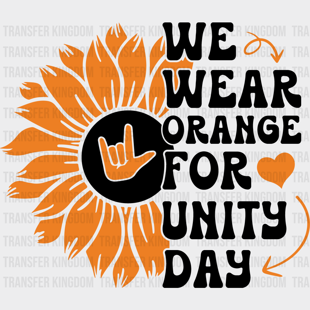Orange For Unity Day Flower Design - Anti Bullying Iron On Dtf Transfer Unisex S & M (10’’) /
