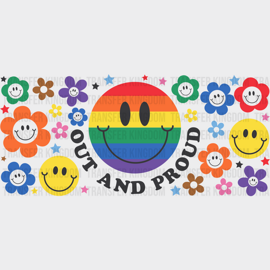 Out And Proud Smiley - Lgbtq Cup Wrap Uv Sticker Permanent Dtf Decal