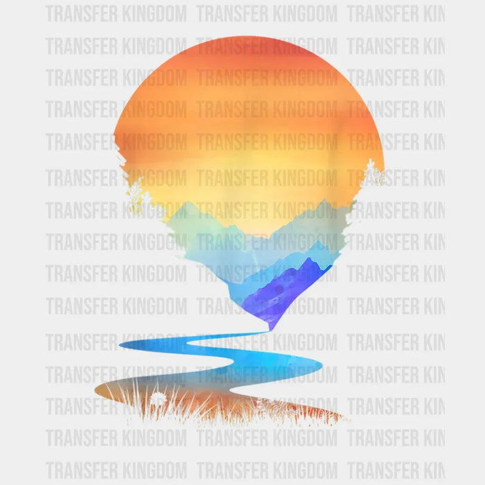 Outdoor Sunset Vintage Style Mountains Sun Nature  Design - DTF heat transfer