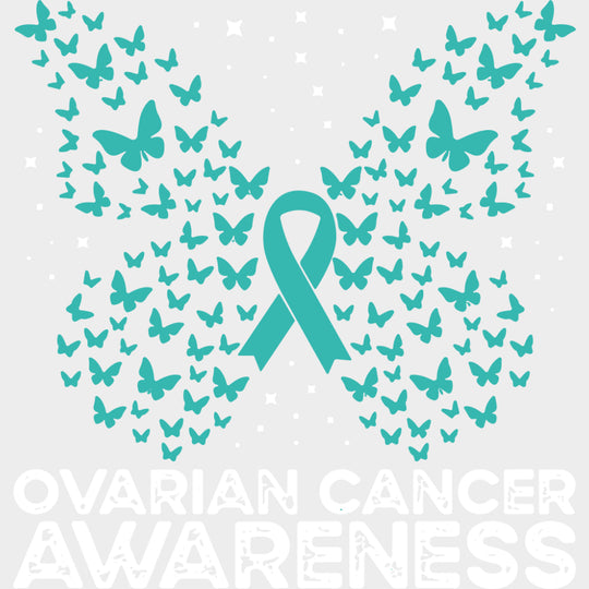 Ovarian Cancer Awareness Ribbon & Butterflies - Ovarian Cancer DTF Transfers - Adult Unisex - S & M (10’’) / Light