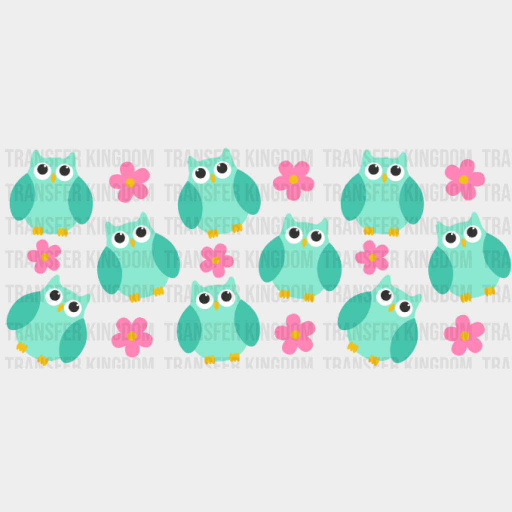 Owls And Flowers Uv Dtf Transfer Cup Wrap Sticker