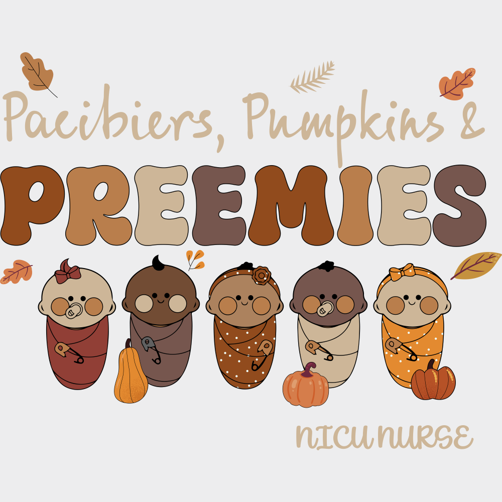 Pacifiers Pumpkins NICU Nurse Halloween DTF Transfer Adult Unisex S & M (10’’) / Light Color Design (See Imaging)