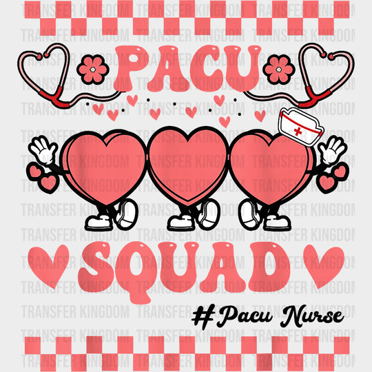 PACU Squad Pink Checkered - CRNA Nurse DTF Transfers Adult Unisex - S & M (10’’) / Dark Color Design (See Imaging)
