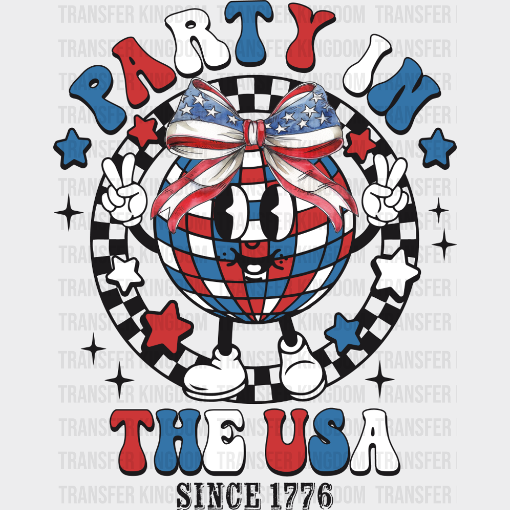 Party In The Usa Disco Ball - 4th Of July DTF Transfer Adult Unisex - S & M (10’’) / Dark Color Design (See Imaging)