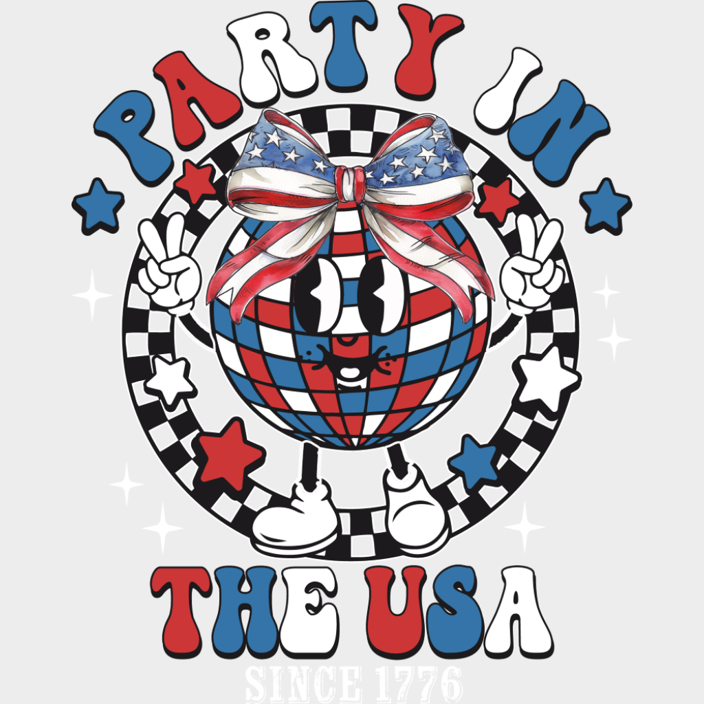 Party In The Usa Disco Ball - 4th Of July DTF Transfer Adult Unisex - S & M (10’’) / Light Color Design (See Imaging)