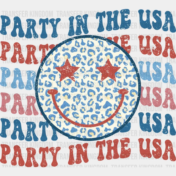 Party In The USA Smiley Red Blue - 4th Of July DTF Transfer