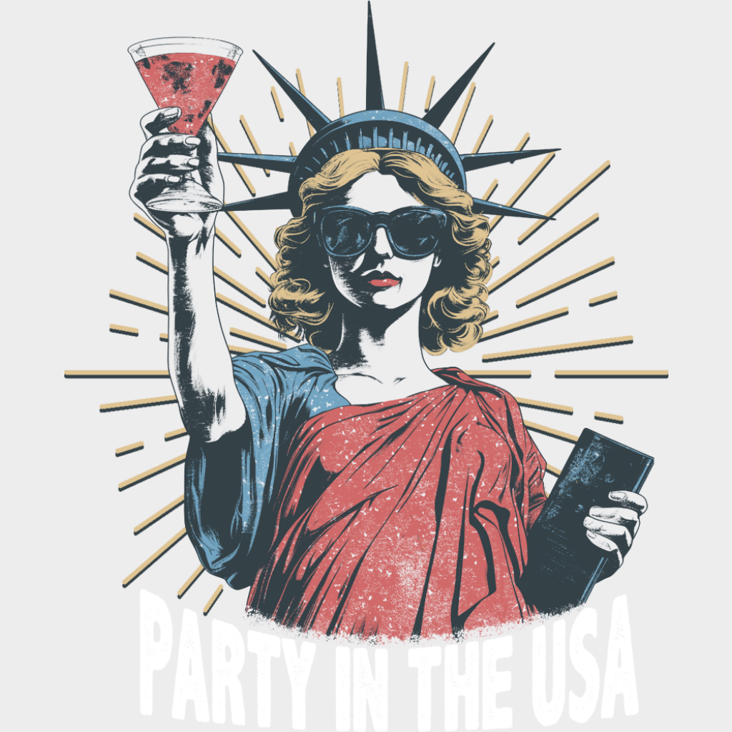 Party In The USA Statue Of Liberty - 4th Of July DTF Transfer Adult Unisex - S & M (10’’) / Light Color Design (See