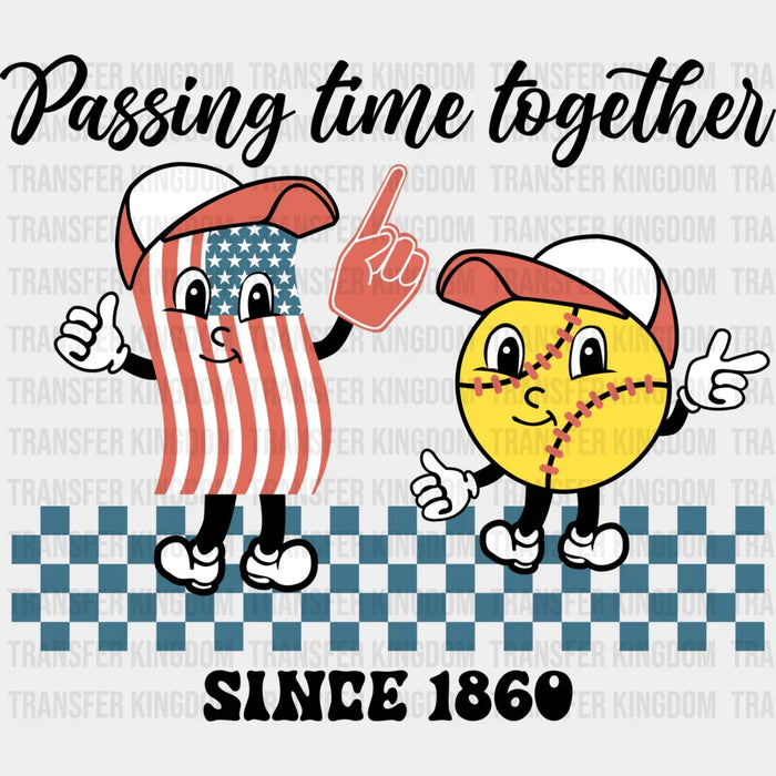 Passing Time Together Blue Checkered Design - Softball DTF Heat Transfer