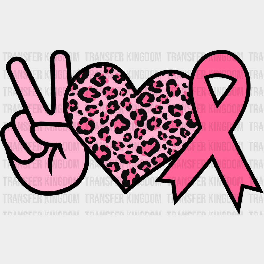 Peace Heart Ribbon - Cancer DTF Transfer Unisex - S & M (10’’) Dark Color Design (See Imaging)